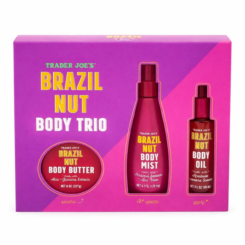 Trader Joe's Brazil Nut Body Trio Set Body Butter/Body Mist/Body Oil - NEW